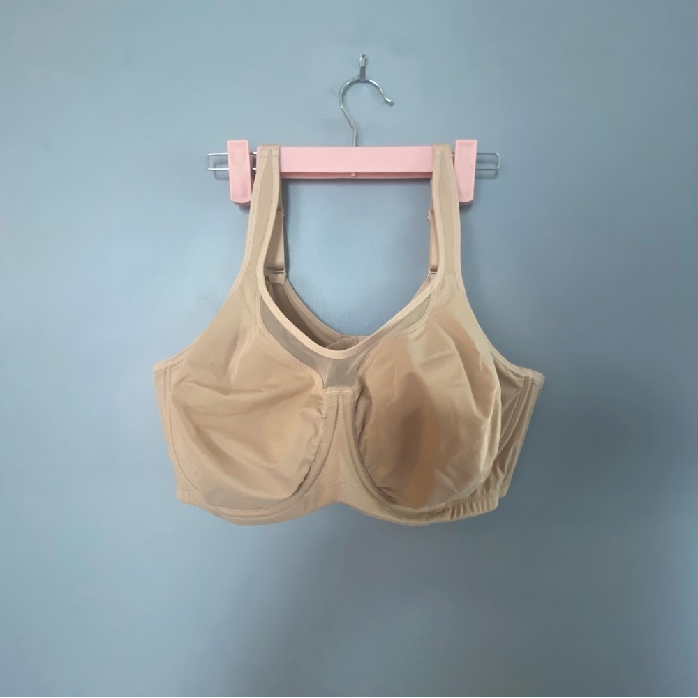 Tan Supportive Bra with Wide Straps and Molded Cups